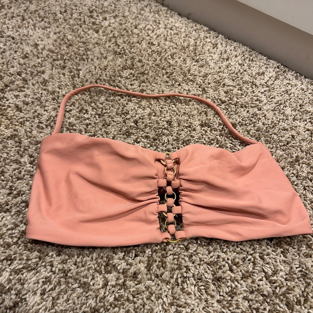 Beach Bunny Blush Bandeau Bikini Top with Gold Ring Detail